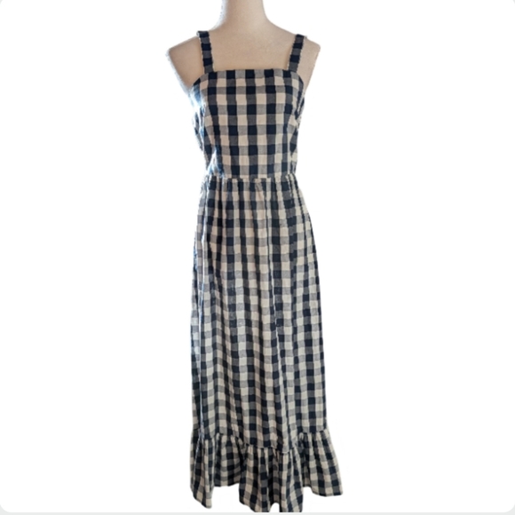 J. Crew Navy Gingham Maxi Dress XS Sundress Smocked Back - Picture 6 of 15